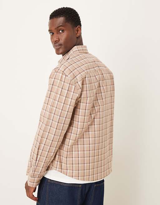 DESIGN Regular Fit Shirt In Neutral Check