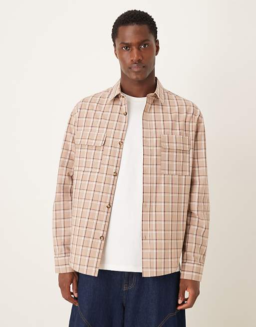 DESIGN regular fit shirt in neutral check
