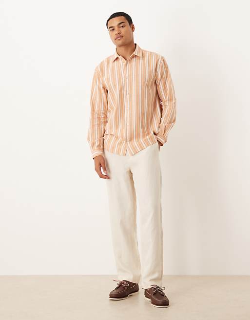 DESIGN Regular Fit Shirt In Orange Stripe