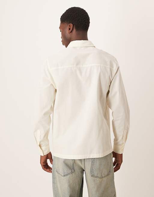 DESIGN Regular Fit Shirt With Chest Embroidery In Stone