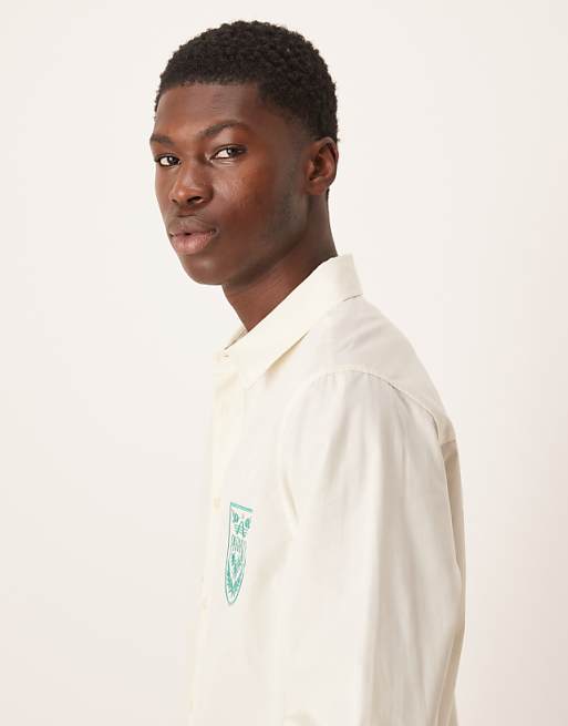 DESIGN Regular Fit Shirt With Chest Embroidery In Stone