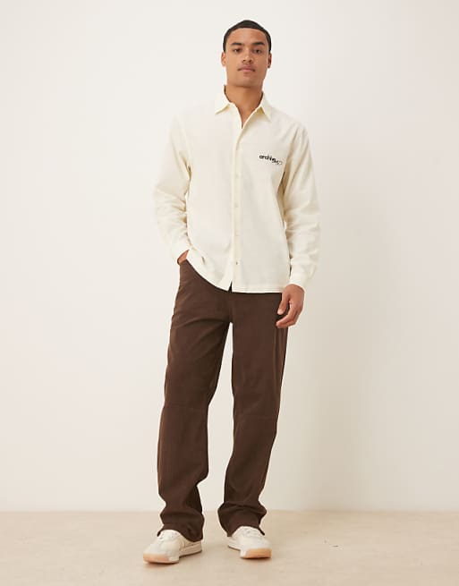 DESIGN Regular Fit Shirt With Chest Embroidery In Beige