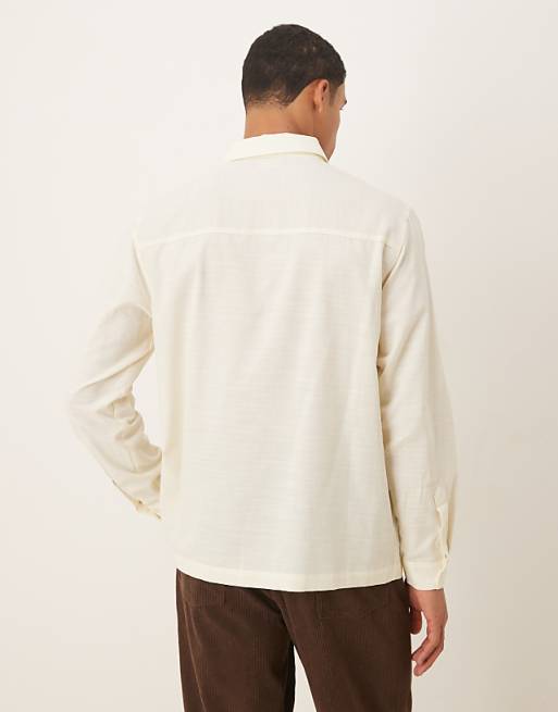 DESIGN Regular Fit Shirt With Chest Embroidery In Beige