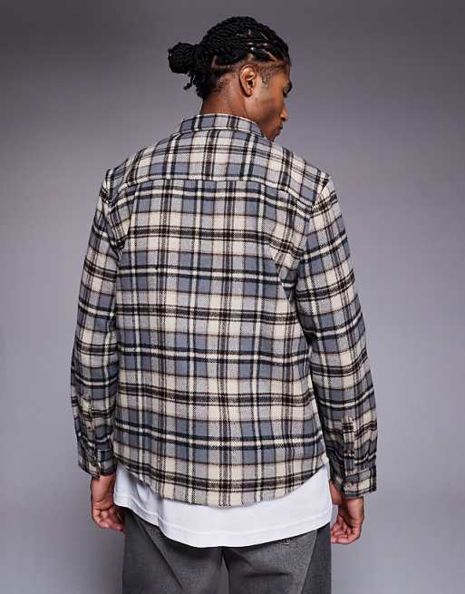 DESIGN Regular Flannel Check Shirt In Beige