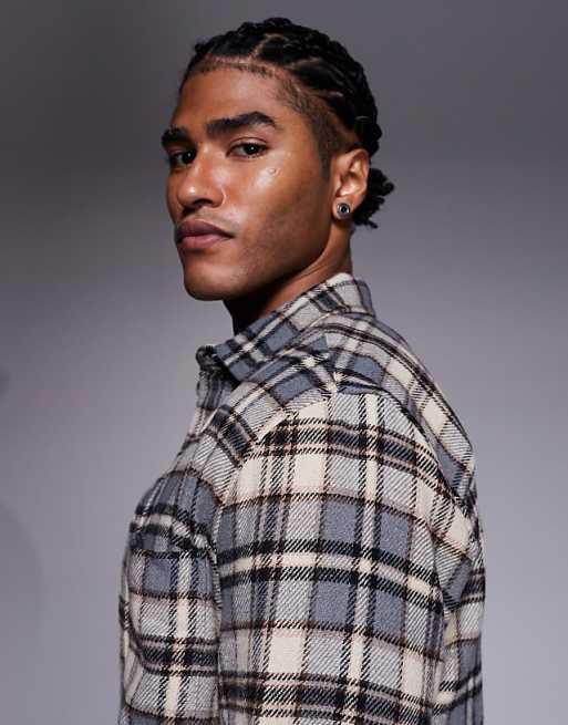 DESIGN Regular Flannel Check Shirt In Beige