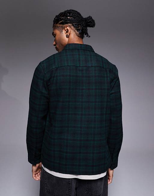 DESIGN Regular Flannel Check Shirt In Dark Green