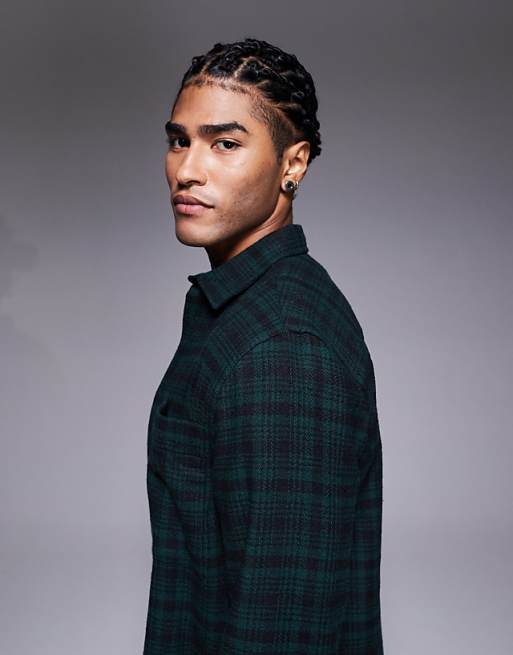 DESIGN Regular Flannel Check Shirt In Dark Green