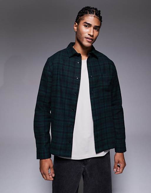 DESIGN Regular Flannel Check Shirt In Dark Green