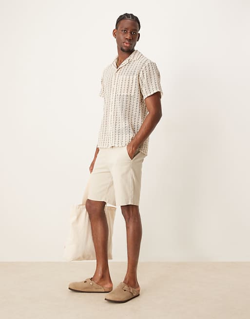 DESIGN regular length skinny chino shorts in stone