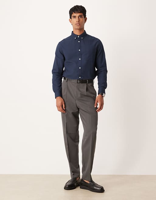 DESIGN Regular Oxford Shirt In Navy
