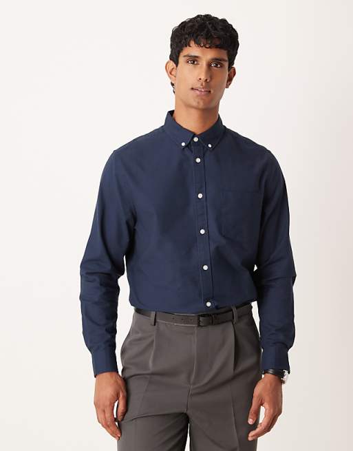 DESIGN regular oxford shirt in navy