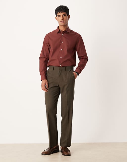 DESIGN Regular Poplin Shirt In Burgundy