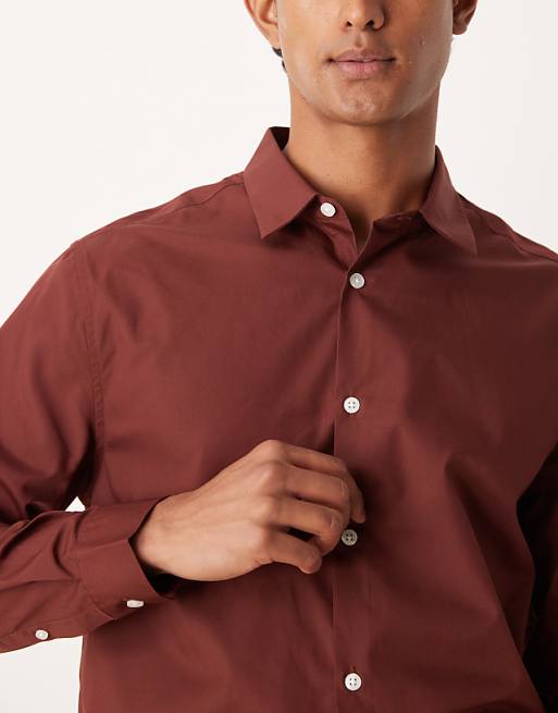 DESIGN Regular Poplin Shirt In Burgundy