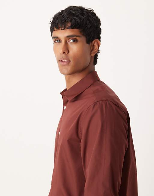 DESIGN Regular Poplin Shirt In Burgundy
