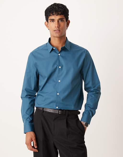 DESIGN regular poplin shirt in teal