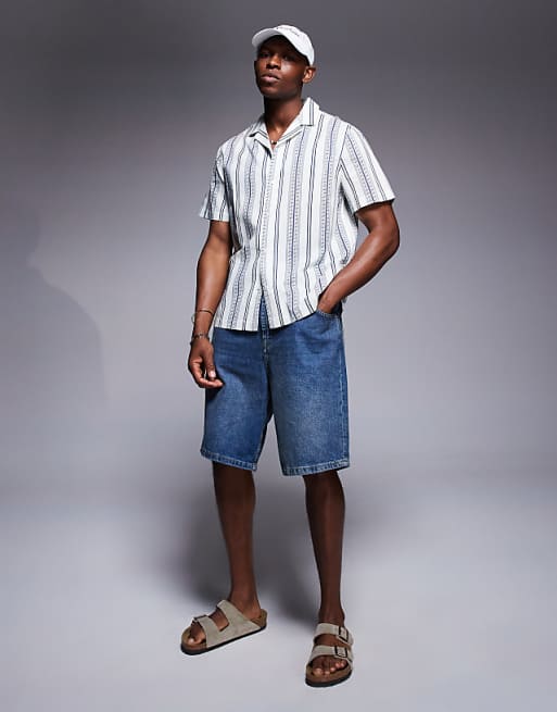 DESIGN Regular Revere Shirt In Blue Stripe