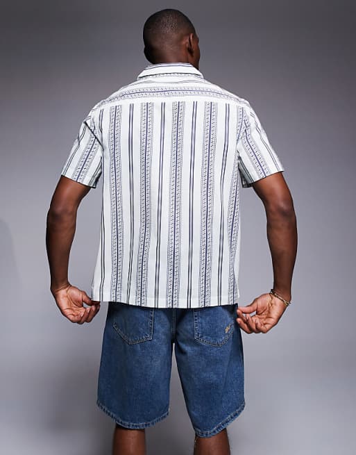 DESIGN Regular Revere Shirt In Blue Stripe