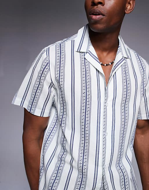DESIGN Regular Revere Shirt In Blue Stripe