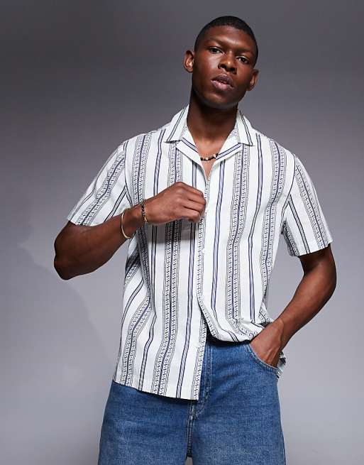 DESIGN regular revere shirt in blue stripe