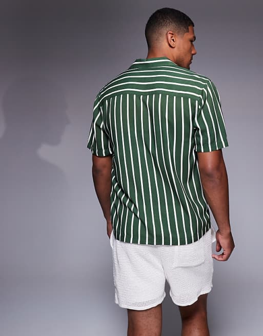 DESIGN Regular Revere Shirt In Green Stripe