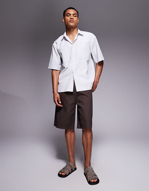 DESIGN Regular Revere Shirt In Light Blue Stripe