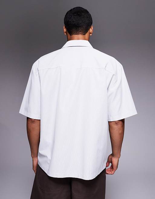 DESIGN Regular Revere Shirt In Light Blue Stripe