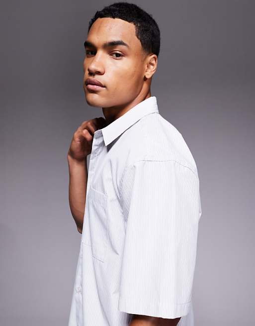 DESIGN Regular Revere Shirt In Light Blue Stripe