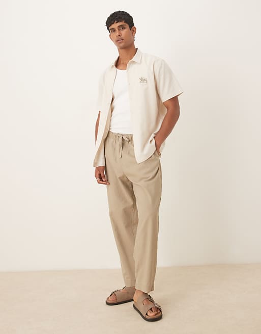 DESIGN Regular Shirt With Chest Embroidery In Beige