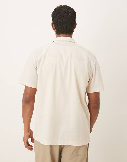 DESIGN Regular Shirt With Chest Embroidery In Beige