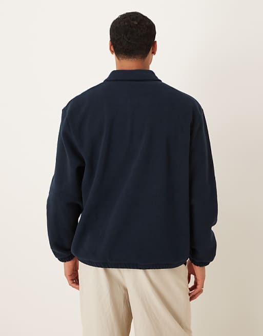 DESIGN Relaxed 3/4 Length Sleeve Fleece Sweatshirt With Woven Label In Navy