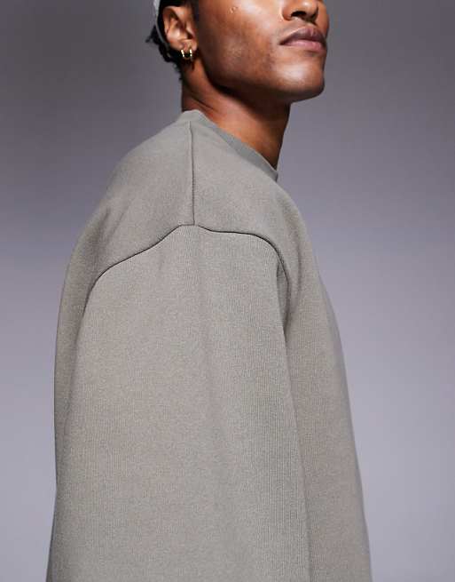DESIGN Relaxed 3/4 Sleeve Sweatshirt In Khaki