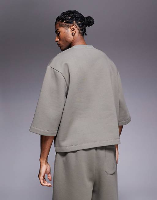 DESIGN Relaxed 3/4 Sleeve Sweatshirt In Khaki