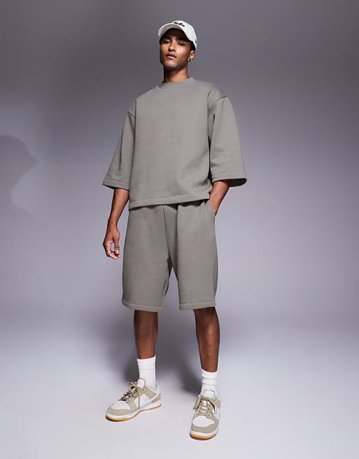 DESIGN Relaxed 3/4 Sleeve Sweatshirt In Khaki