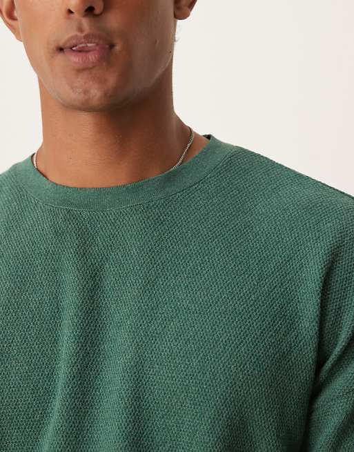 DESIGN Relaxed Boxy Fit Rib Knitted T-shirt With Half Sleeve In Green