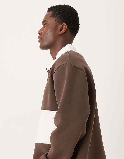 DESIGN Relaxed Boxy Fit Rugby Polo Sweatshirt In Brown