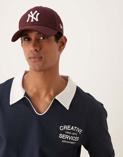 DESIGN relaxed boxy heavyweight 240gsm polo with chest print in navy
