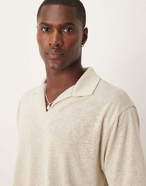 DESIGN Relaxed Boxy Polo In Beige Linen Look