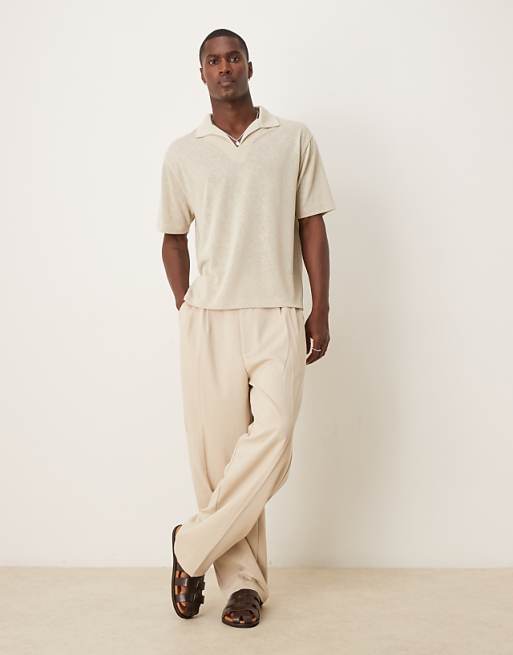 DESIGN Relaxed Boxy Polo In Beige Linen Look