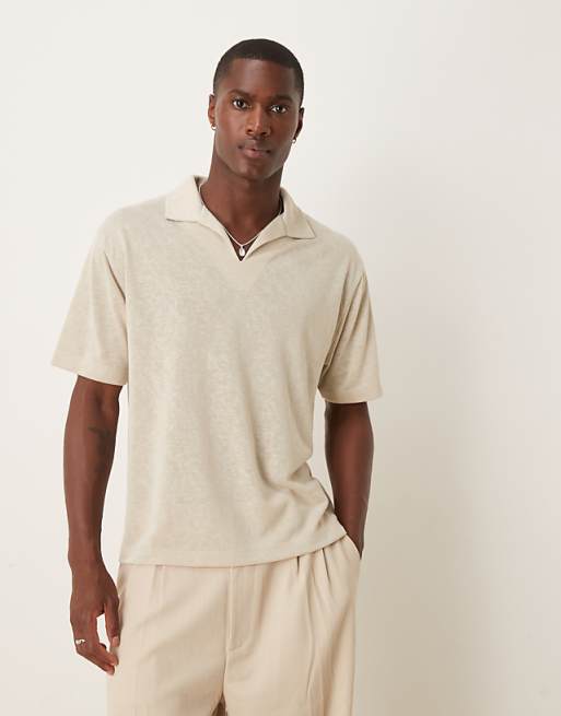 DESIGN relaxed boxy polo in beige linen look