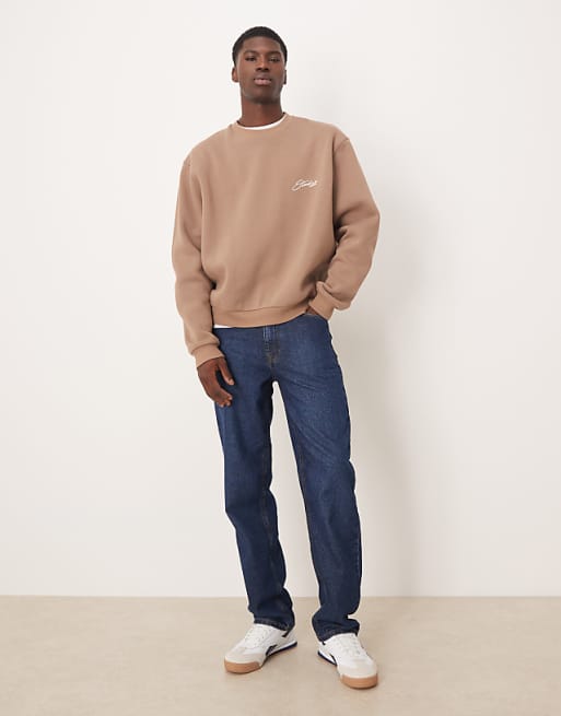 DESIGN Relaxed Boxy Sweatshirt With Chest Print In Beige