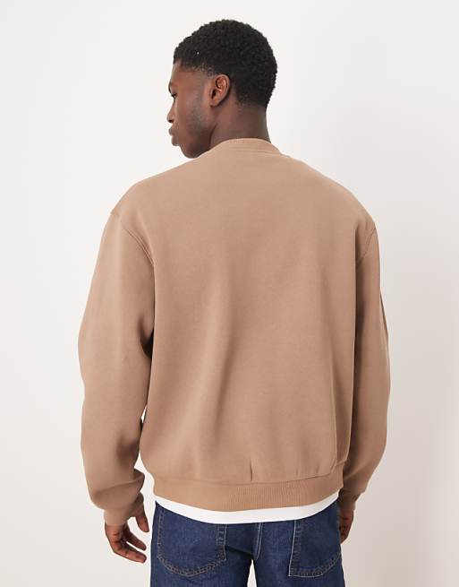 DESIGN Relaxed Boxy Sweatshirt With Chest Print In Beige