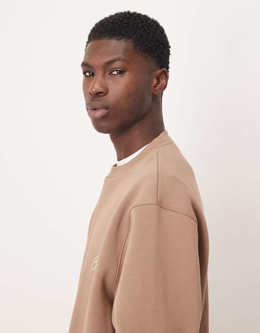 DESIGN Relaxed Boxy Sweatshirt With Chest Print In Beige