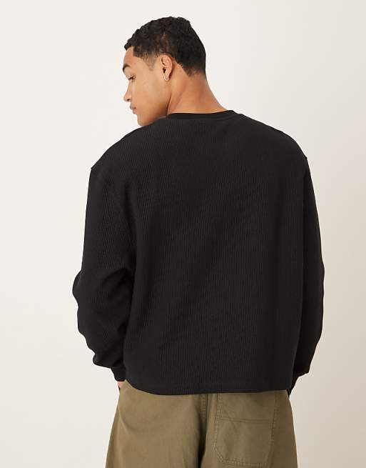 DESIGN Relaxed Boxy Sweatshirt With Ribbed Texture In Black