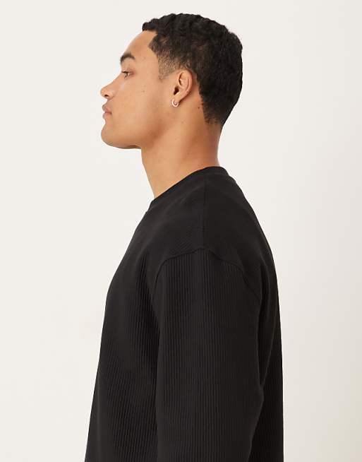 DESIGN Relaxed Boxy Sweatshirt With Ribbed Texture In Black