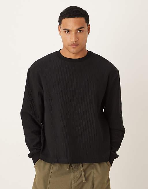 DESIGN relaxed boxy sweatshirt with ribbed texture in black