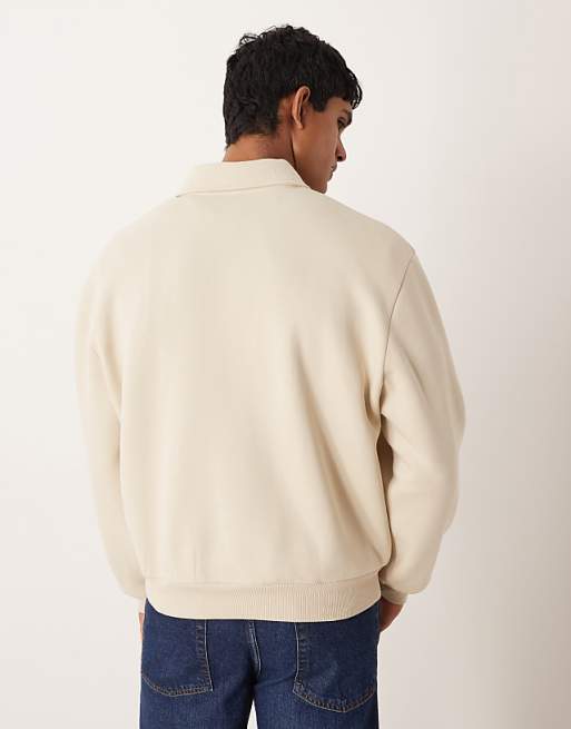 DESIGN Relaxed Boxy Zip Collared Sweatshirt In Beige
