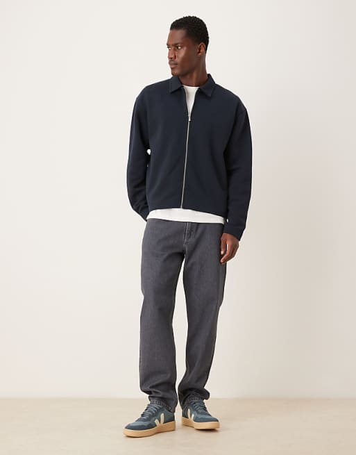 DESIGN Relaxed Boxy Zip-through Harrington In Navy