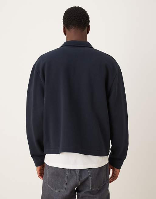 DESIGN Relaxed Boxy Zip-through Harrington In Navy