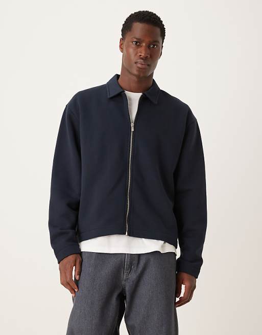DESIGN relaxed boxy zip-through Harrington in navy