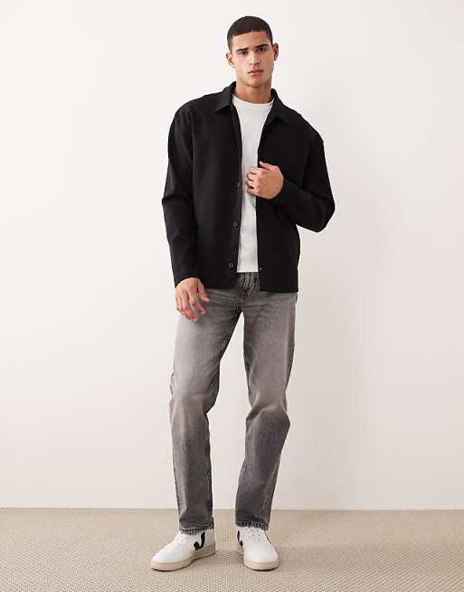 DESIGN Relaxed Button Through Jersey Jacket In Black